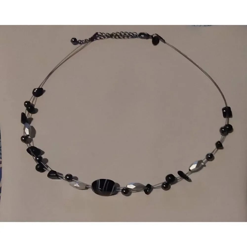 Retired Lia Sophia Flicker Gemstone~Mother of Pearl~Wood Double Wire Necklace